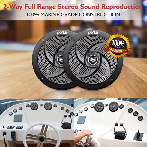 Pyle Low-Profile Waterproof Marine Speakers - 100W 4 Inch 2 Way Outdoor Audio Stereo Sound System, Black
