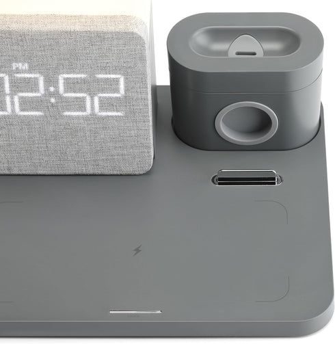6 in 1 Fast Charging Station, 10W Wireless Charger with Alarm Clock and Night Light, Compatible with iPhone
