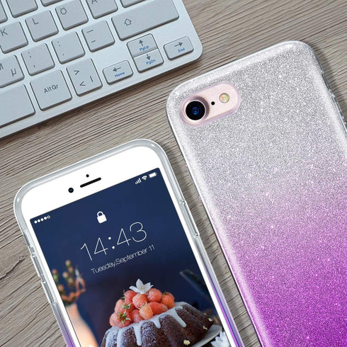 MATEPROX Compatible with iPhone SE 2022 Case, Glitter Bling Sparkle Cute Girls Women Protective Case, Gradient Purple