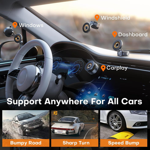 Peerock 360Adjustable 17/16/15/14/13/12 Car Phone Holder, Magnetic Phone Holder for Car, Foldable Suction Cup Phone