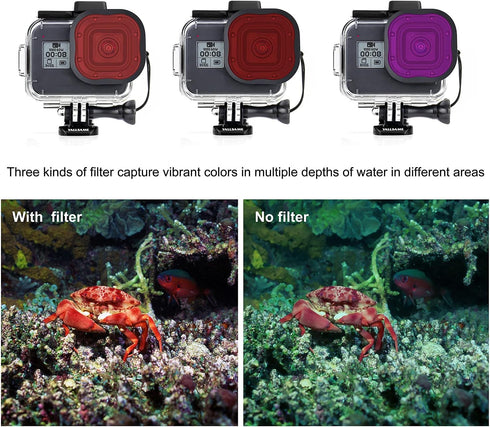 Waterproof Case with Dive Filters for GoPro Hero 8 Black, 196ft/60m Protective Underwater Diving Housing Accessories