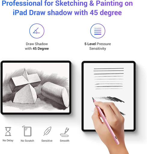 Tilt Sensitivity Palm Rejection Stylus Pen for Apple iPad (2018 and After) 6/7/8/9/10th Gen, Pro 11/12.9 inch