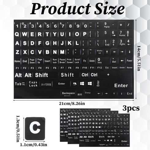 SynHHergyx 3 Keyboard Letter Stickers, Pcs Universal English Keyboard Stickers Replacement Matte Black Background