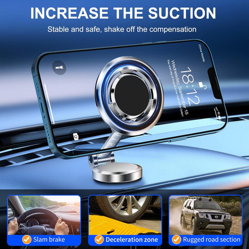 Magnetic Car Phone Holder for MagSafe, 360° Adjustable Magnetic Mount, Compact Design for iPhone 14 13 12 Pro Max Plus