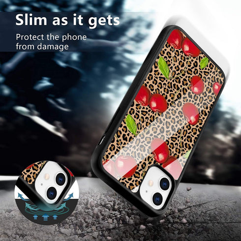 Leopard & Cherry Phone Case for iPhone 11, Shockproof TPU Bumper Hard Back Cover with Pretty Design