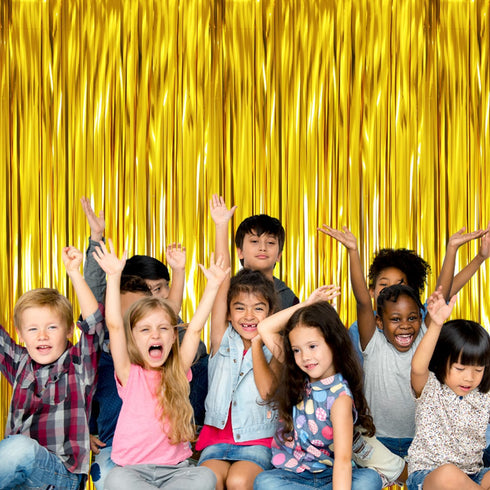 GOER 6.4 ft x 9.8 ft Metallic Tinsel Foil Fringe Curtains, 2 Pack Party Streamer Backdrop for Birthday and New Year