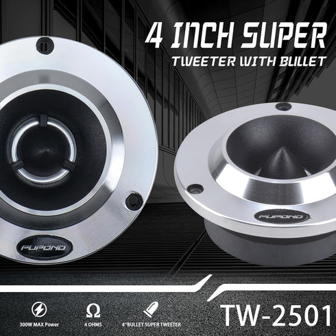 4'' Tweeters, 300watts,4 Ohm Ferrite tweeters for car audio,Titanium Film Aluminium Panel Bullet tweeters speakers,Pair