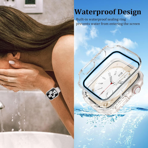 2 Pack Waterproof Case Compatible with Apple Watch 40mm SE (2nd Gen) Series 6 5 4 with Tempered Glass Screen Protector, Full Protective Hard PC Bumper Case Face Cover for iWatch 40mm Clear