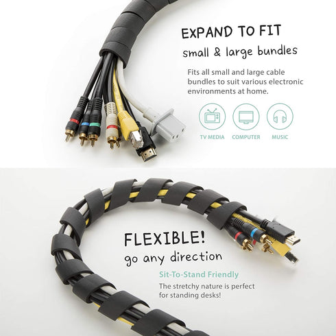 10-ft Cable Slinky, Soft and Flexible Rubber Spiral Cord Wrap, Black (2-ft x 5 pcs)