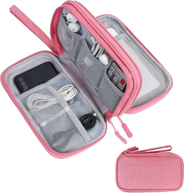 Skycase Electronic Organizer Travel Case - Pink Waterproof Double Layers Storage Bag for Accessories
