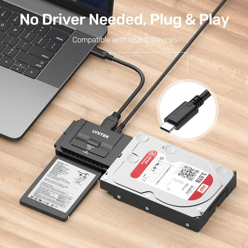 Unitek USB C to IDE and SATA Converter Kit for Universal 2.5/3.5 HDD/SSD, One Touch Backup Function
