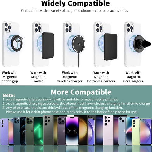 2Pcs Metal Ring Sticker for Pop Socket Magnetic Grip, Magnetic Adapter for iPhone, MagSafe Wireless Charger, Green