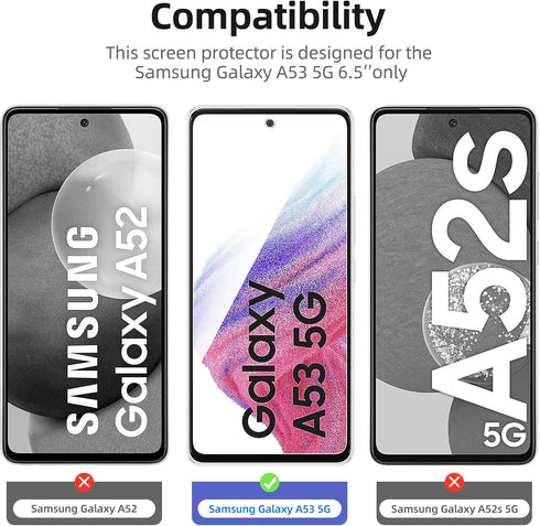 NEW'C 3 Pack Tempered Glass Screen Protector for Samsung Galaxy A53 5G - Case Friendly, Anti-Scratch, Bubble Free,