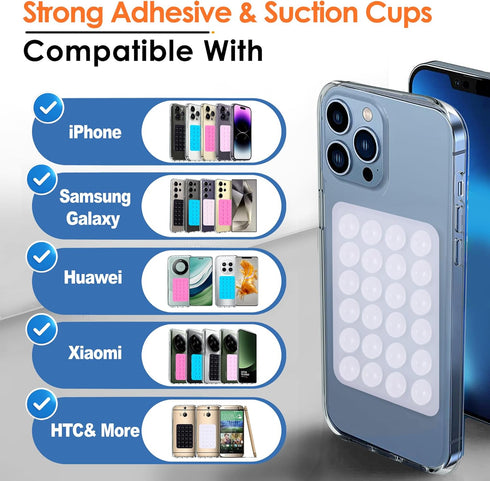 sicitu 2Pcs Suction Phone Case Mount, Silicone Phone Suction Grip Compatible with iPhone and Android Cases, Anti-Slip