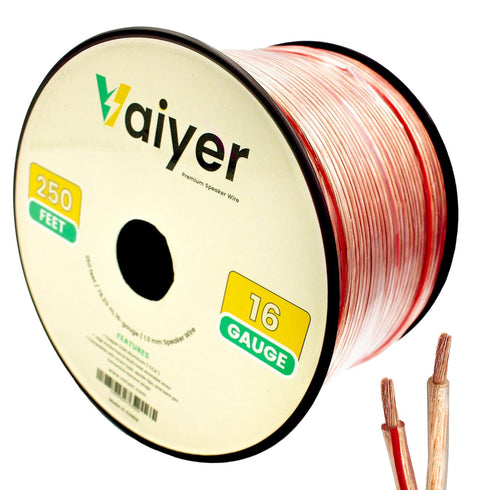 Vaiyer 16 Gauge Speaker Wire Cable - 250 ft 1.3 mm CCA High-Performance Stereo Cable for Car, Home Theater, Surround