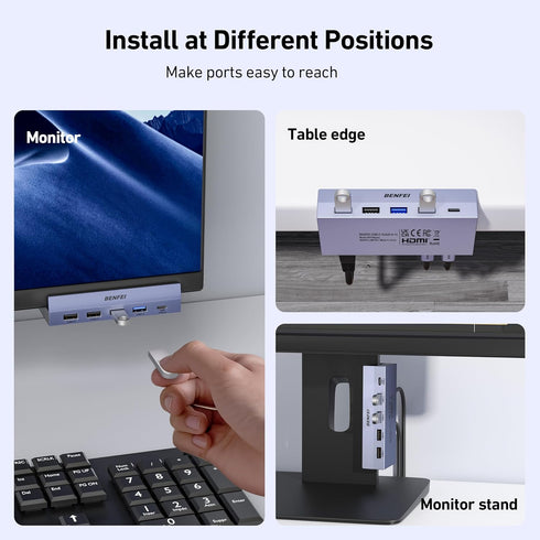 BENFEI 8-in-1 4K@60Hz 100W 10Gbps 1x 2 3.2, 2 2.0 S23, XPS17 USB C Hub with Secure Clamp Features HDMI, Gigabit