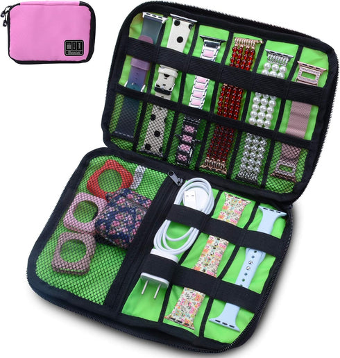baozai Smart Watch Bands Organizer, Waterproof Portable Electronics Travel Accessories Bag, Pink