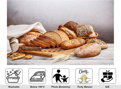 KeyWork 8x5ft Artisan Bread Assortment Backdrop Fresh Bakery Photography Background for Party Food Themed Gathering