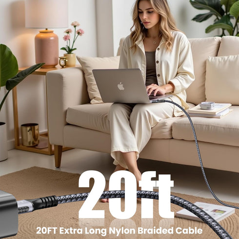 Arkidyn 20ft, 240W 20Gbps 4K@60Hz 17/16/15, USB C to USB C Cable PD Fast Charging, Data Transfer, Video Cable, Durable