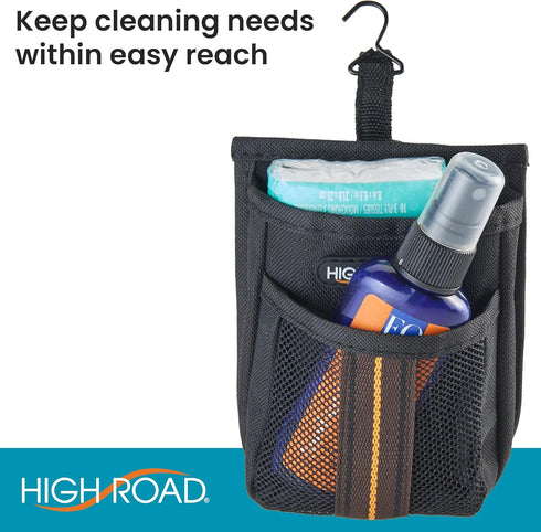 High Road Air Vent Mount Car Cell Phone Holder with Soft Lined Back Pocket and Front Mesh Storage Pocket