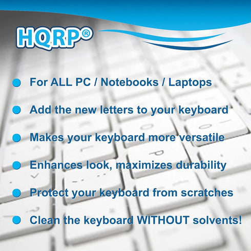 HQRP 2-Pack Hebrew Blue Keyboard Stickers, Transparent Background, for All Keyboards, PC Desktops, Laptop