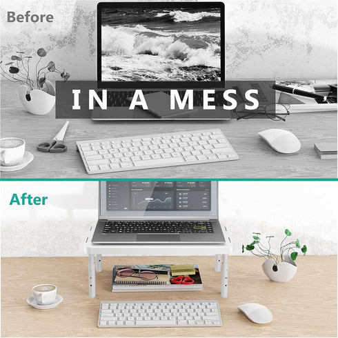(PTT001-W), 1 Pack, WALI Computer Monitor Stand for Desk, Adjustable Laptop Riser, Desk Monitor Stand Underneath