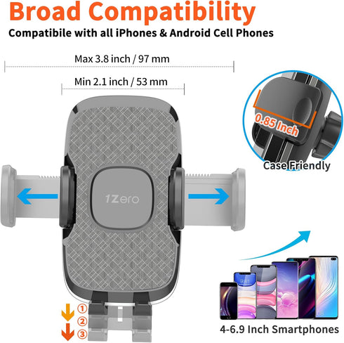 1Zero Solid Car Truck Phone Mount Holder, Thick Gooseneck Long Arm, Windshield Mobile Holders with Suction Cup
