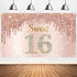 Sweet 16th Birthday Banner Backdrop Decorations for Girls, Rose Gold 16 Birthday Party Sign Supplies, Pink Poster Decor