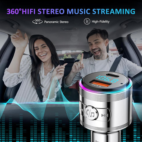 LENCENT Bluetooth 5.3 FM Transmitter, Full Metal Car Adapter with PD 20W & QC3.0 Fast Charger