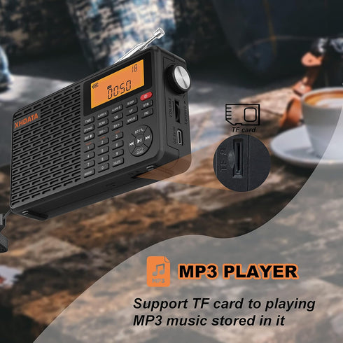 XHDATA D109 Portable Shortwave Radio, Battery Operated AM FM SW LW, DSP Good Reception, Bluetooth Speaker Alarm Clock