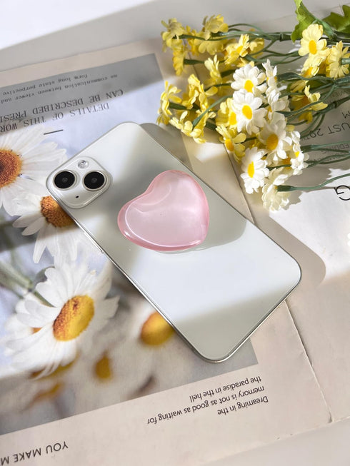 Transparent Heart Shaped Mobile Phone Grip, Pink Resin Folding Stand, Convenient Accessory (Pink)