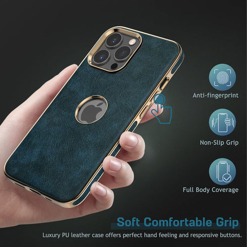 LOHASIC Leather Case for iPhone 13 Pro Max, Elegant Luxury Slim PU Cover, Shockproof Anti-Scratch Protective Case for