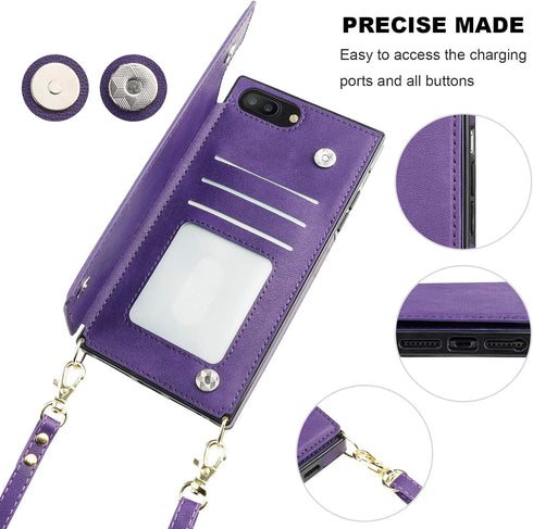 Bocasal Crossbody Wallet Case for iPhone 7 Plus/8 Plus, Credit Card Holder, PU Leather, 5.5 inch (Purple)
