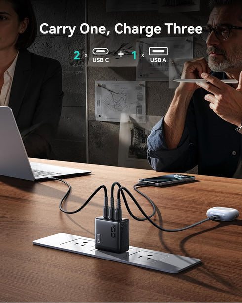 INIU 65W 3-Port 100W 17 16 15 S26 S25 10 9 USB C Charger Block, GaN Fast Charging Adapter with Cable & Advanced