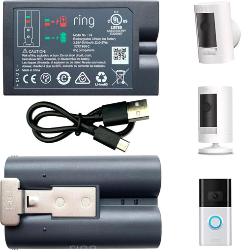V4 Battery for Ring Video Doorbell Camera 2/3/4, Spotlight Camera Rechargeable Upgraded Batteries (1 Pack, 3.65V