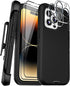 iPhone 14 Pro Max Case 6.7" - Heavy Duty Full Body Protection, Belt Clip Holster, Kickstand, 2 Screen Protectors, Black.