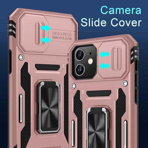 DEERLAMN iPhone 12/12 Pro Case - Rose Gold, Military Grade Shockproof, Slide Camera Cover, 2 Screen Protectors,