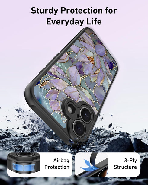 DEENAKIN 17 for iPhone Case Cute,Aesthetic Floral Hard Shell,Compatible with Magsafe,Trendy Unique Cool Retro Western