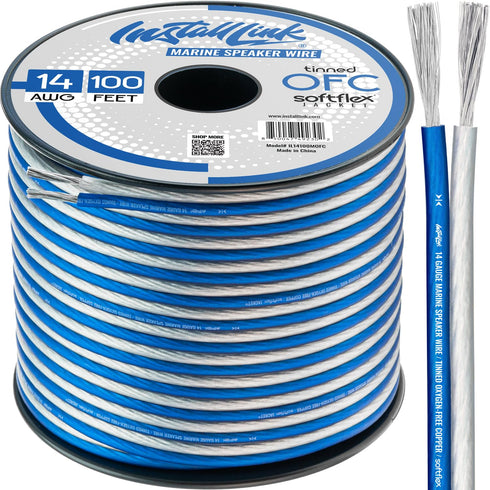 Install Link 14 Gauge Speaker Wire for Marine/Boat, Golf Cart, 100ft, Tinned OFC Audio Cable