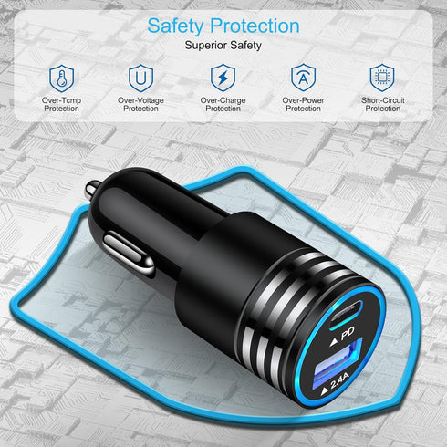 USB C Car Charger, 30W Fast Phone Charger Adapter with 3FT USB C to USB C Cable for iPhone 15/15 Pro/Plus/Samsung