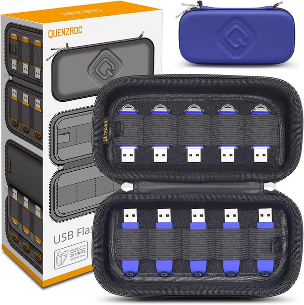 USB Flash Drives Case Organizer, Portable Hard Shell Storage Box for 20 Thumb Drives USB Sticks