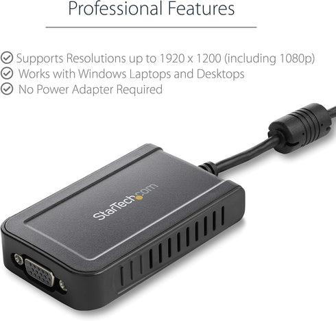 StarTech.com USB 3.0 to VGA Adapter, USB to VGA Monitor Converter for Windows, 1080p (no support for