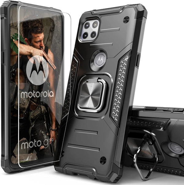 for Moto One 5G Ace Case with Screen Protector, Shock Absorption Heavy Duty Slim Case with Car Mount Kickstand
