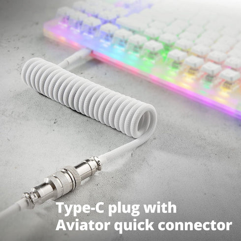 1.5M GUNMJO Pro Custom Coiled USB C Cable for Gaming Keyboard, Double-Sleeved Mechanical Keyboard Cable with Detachable