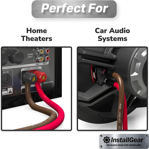 InstallGear 14 Gauge Speaker Wire Cable (100 Foot) - True Spec Soft Touch Red/Black for Car Stereos, Home Theater