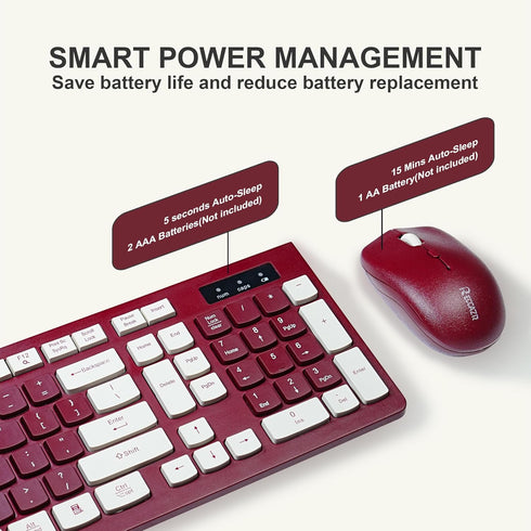 Wireless Keyboard and Mouse Combo, 2.4G Full-Sized Keyboard and Mouse, Dual-System for Computer/Laptop (Wine Red)