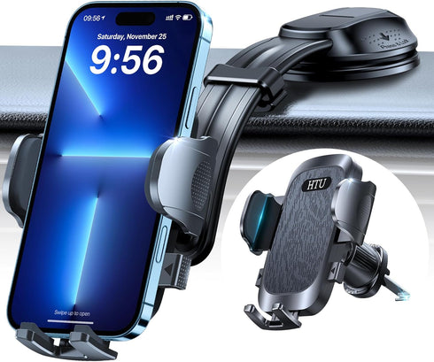 HTU Upgraded Strongest Suction Car Phone Holder Bendable Arm, Never Block View Rotatable