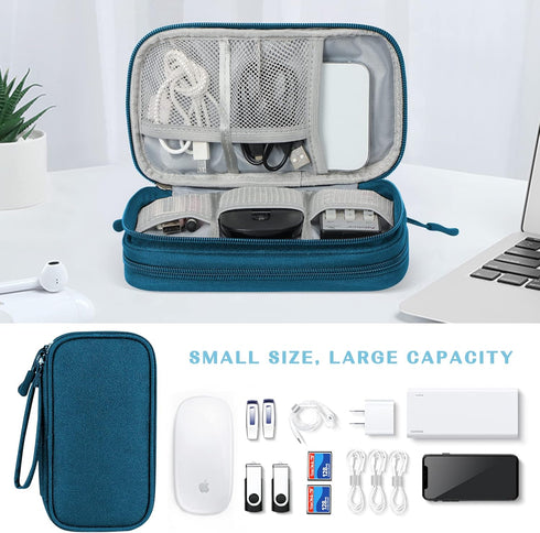 FYY Travel Cable Organizer, Portable Waterproof Double Layers Pouch for Electronic Accessories, Green
