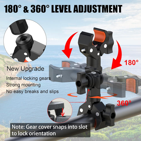 Double Clamp Mount Bracket Magic Arm with 1/4" Screw, Double Camera Clamp for Umbrella, Light Stand, Bike, Photography
