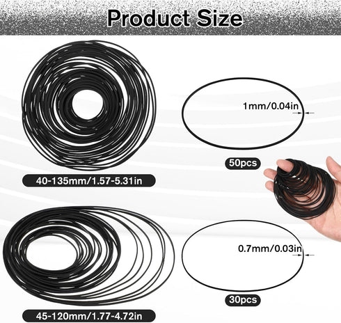 Gtziqa 80Pcs Cassette Cassette 40-135 mm 0.7mm 1mm) Recorder Rubber Belts Player Belts Replacement Kit Recorder Repair